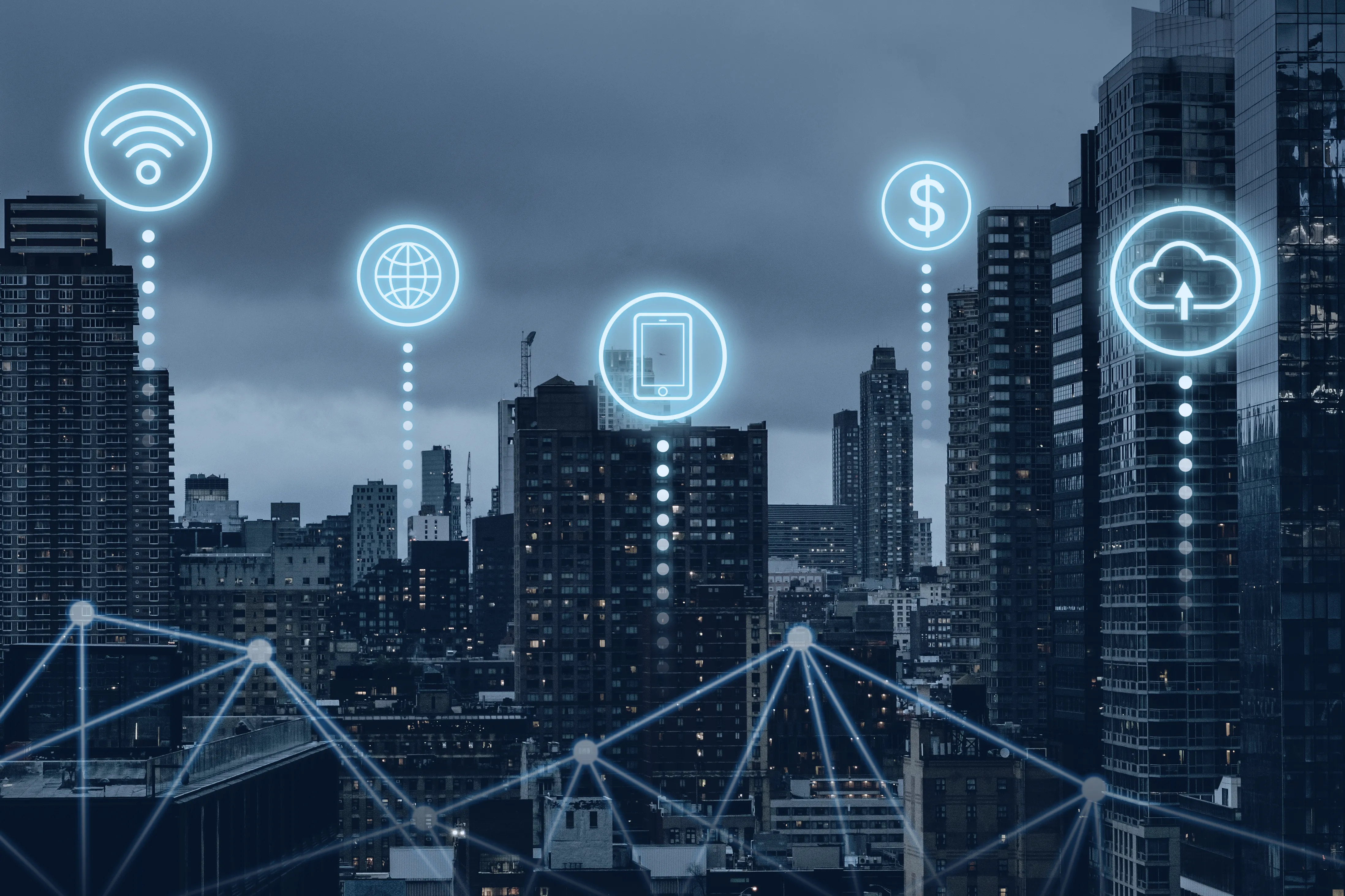 futuristic smart city with 5g global network technology